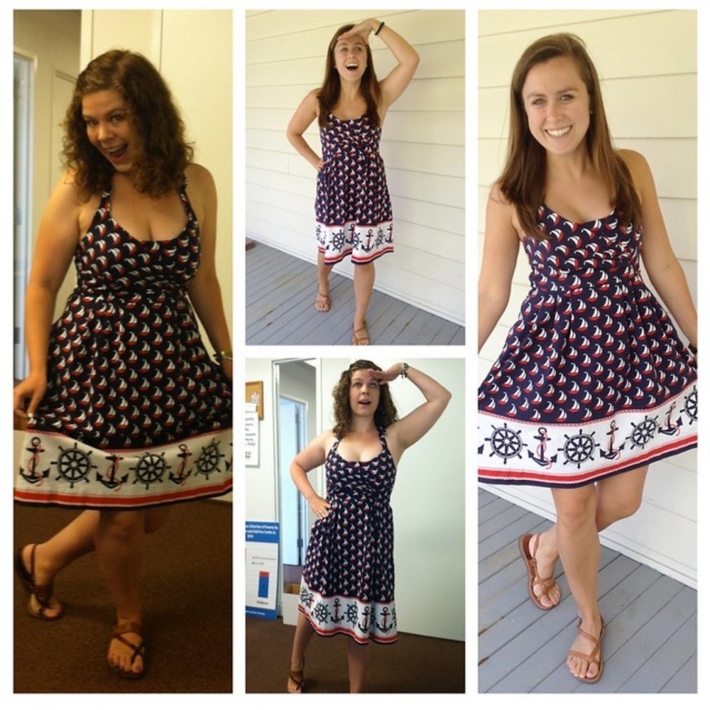 Ahoy sailor! Nautical sailboat Anthropologie Blue Halter Mini Sundress babydoll - Picture 12 of 14